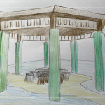 藝術(shù)家的手稿描繪八角亭的構(gòu)想，從結(jié)構(gòu)到色彩，逐步勾勒出空間未來(lái)的樣貌。